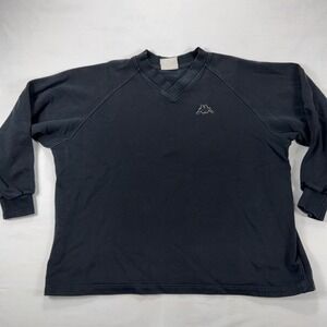 Kappa Vintage 90s V-Neck Sweatshirt Raglan Embroidered Logo XXL Black Pullover